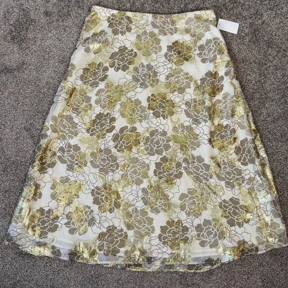 Vince Camuto Midi Skirt Lined Gold Floral Flirty NWT XL Lined Wedding Fairy - Picture 2 of 9